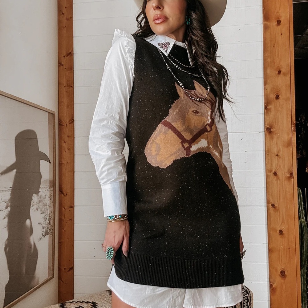 Black Horse Sweater Dress NWT